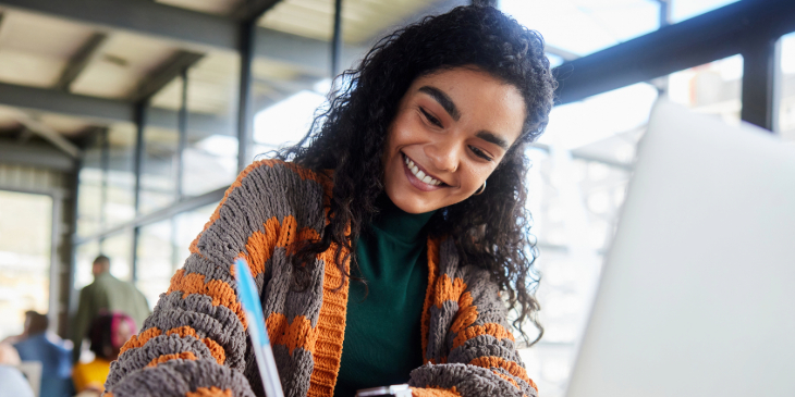 Female student working on laptop